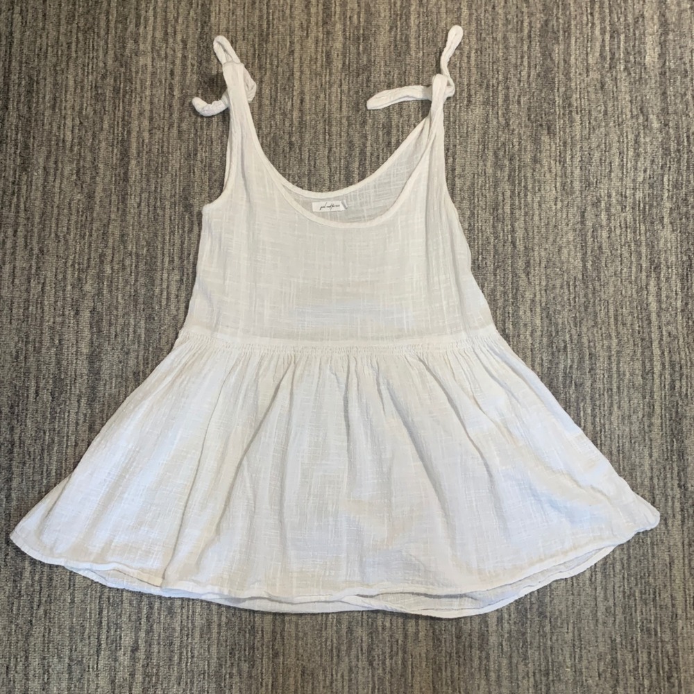 Girl and‎ the Sun White Cotton Muslin Tie Strap Babydoll Tank Top Shell Small
